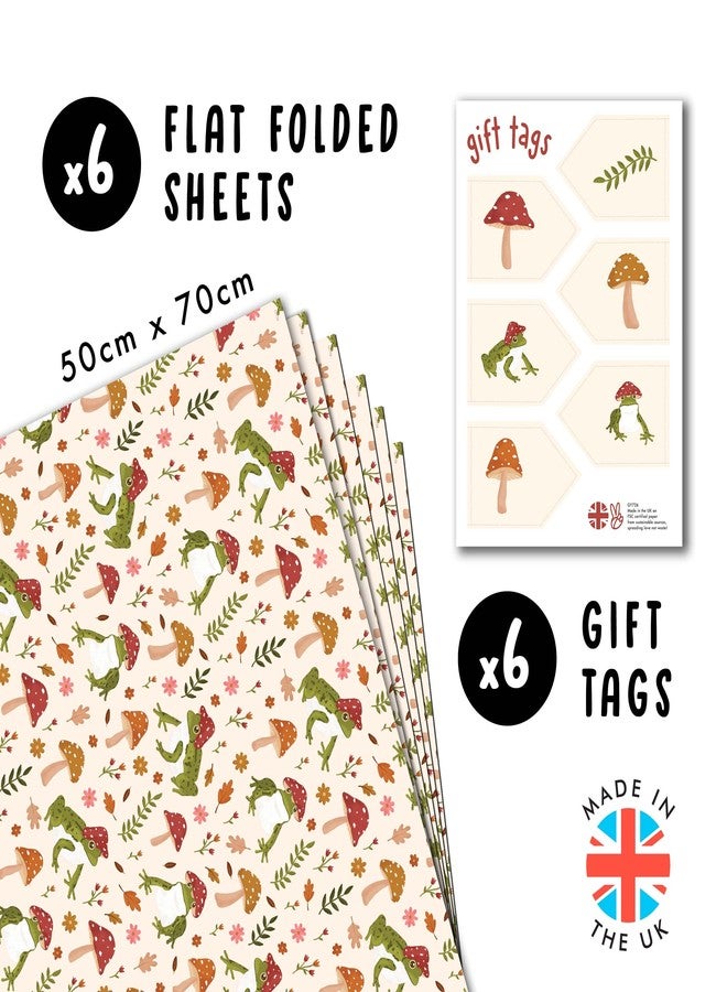 CENTRAL 23 Funny Wrapping Paper - Frogs, Mushrooms, Fun - 6 Sheets of Giftwrap for All Ages Family Friends - All Occasion Birthday - Comes With Stickers - Image 2
